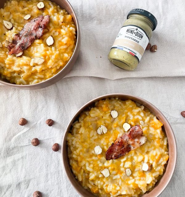 Risotto de potimarron à la moutarde aux noix