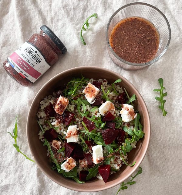 Salade de quinoa et sa vinaigrette à la moutarde à la crème de cassis