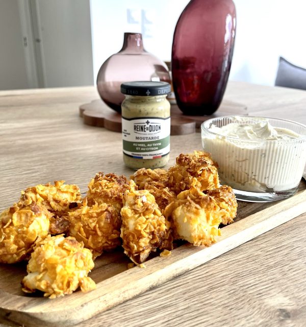 Feta crispy et dip de fromage frais à la moutarde Miel Thym Citron
