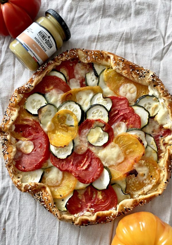 Tarte tomates-courgettes-mozzarella à la moutarde au miel
